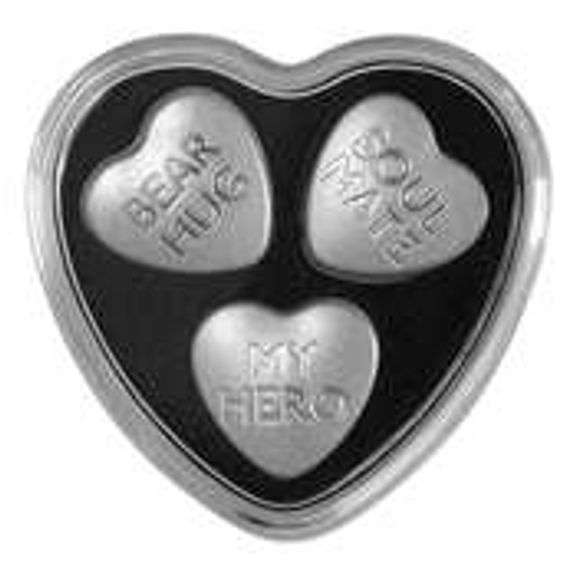 GROUP LOT OF 3x SWEETHEARTS CANDY PAMP SUISSE 3-HEART SET- 90.0 GRAMS OF .9999 FINE SILVER