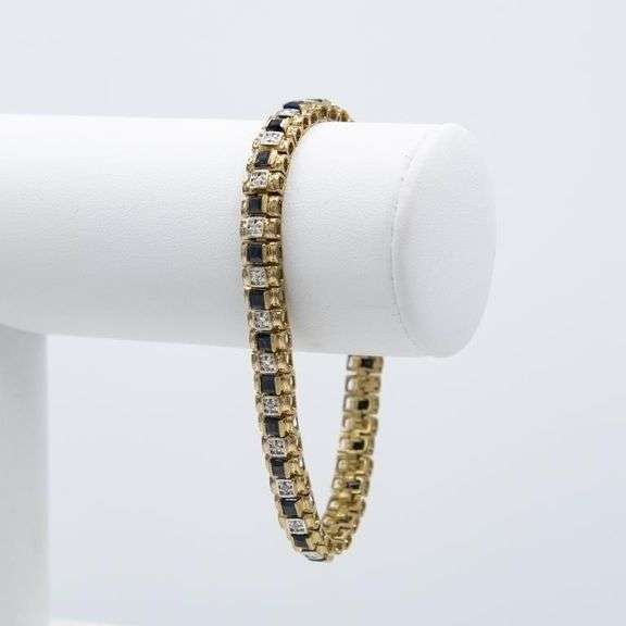 18 Kt Gold Plated Natural Midnight Blue Sapphire & Diamond Bracelet