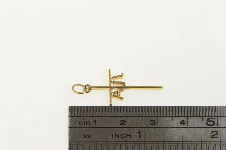 14K Yellow Gold Cross Alpha Omega Greek Letter Christian Charm/Pendant