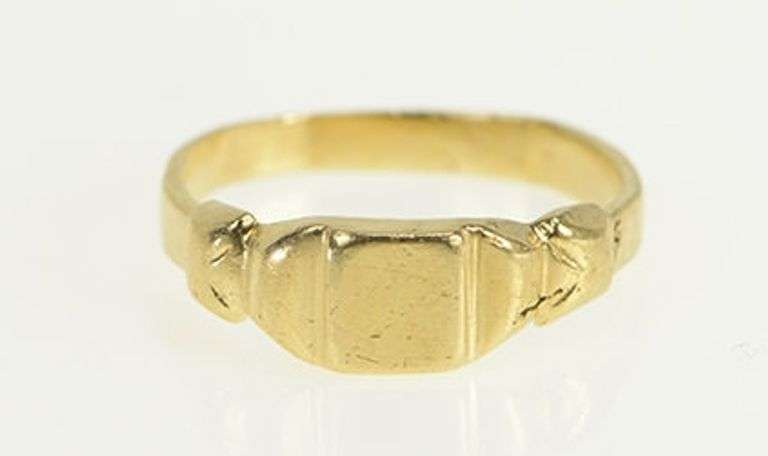 14K Yellow Gold Art Deco Monogrammable Baby Signet Initial Ring