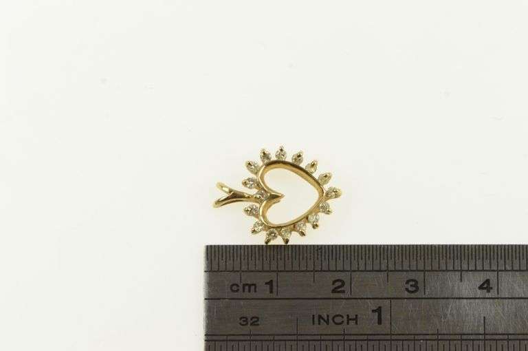 14K Yellow Gold Diamond Heart Vintage Classic Love Symbol Pendant