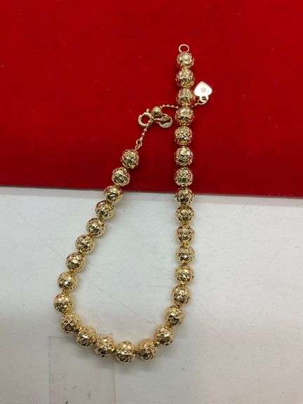 BRAND NEW 14K GOLD BEAD BRACELET , ADJUSTABLE LENGTH