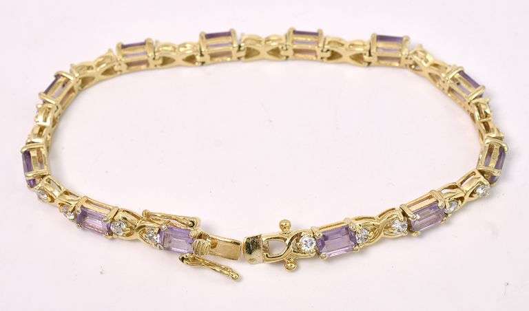 Vermeil Purple Amethyst Gemstone X Link Bracelet In Sterling Silver