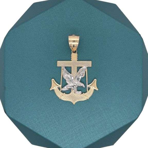 14K YELLOW AND WHITE GOLD ANCHOR & EAGLE CHARM WITH CHAIN