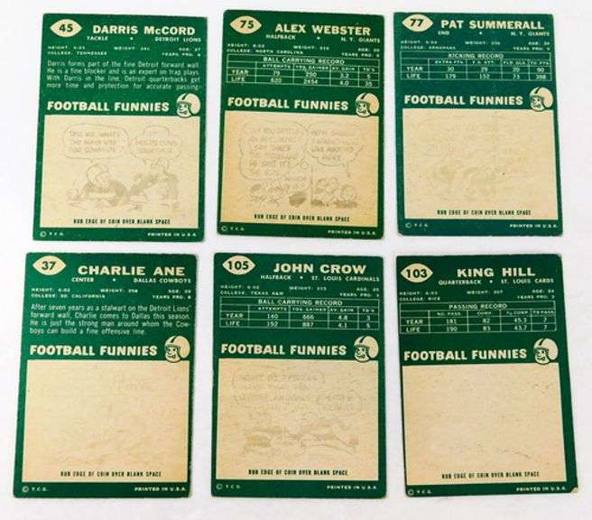 6 Topps 1960 Football Cards