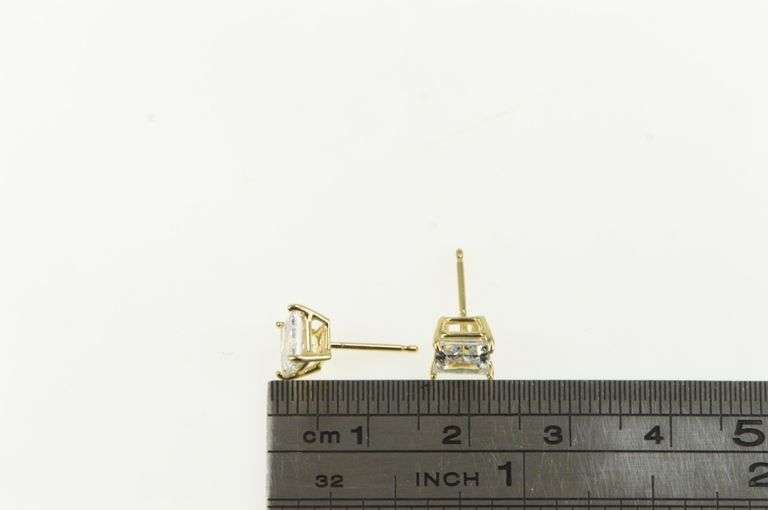 14K Yellow Gold Princess Solitaire Cubic Zirconia Vint. Stud Earrings