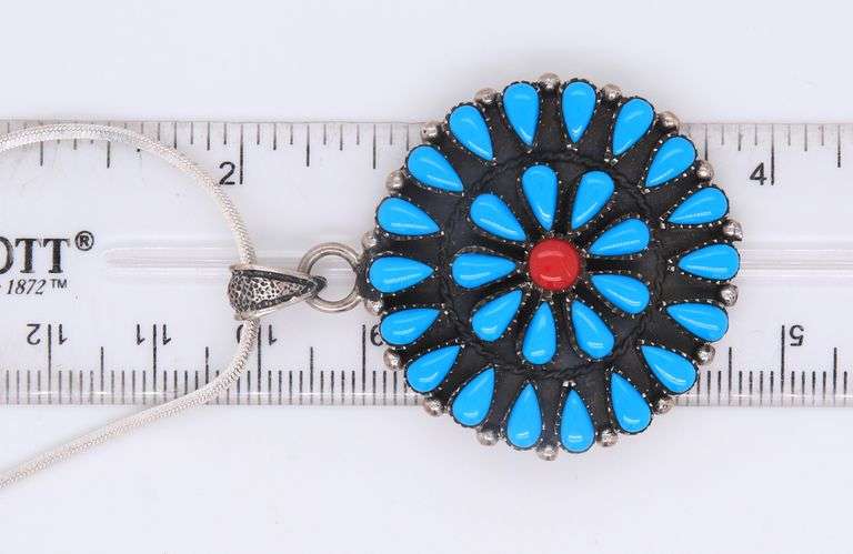 Turquoise Round Pendant on Italian Snake Chain Necklace