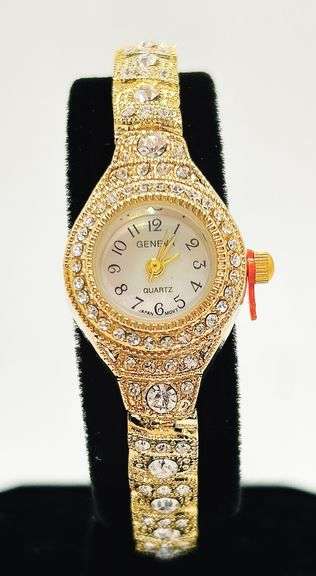 Ladies Geneva & Gemstone Watch, 18kt Yellow Gold Plated