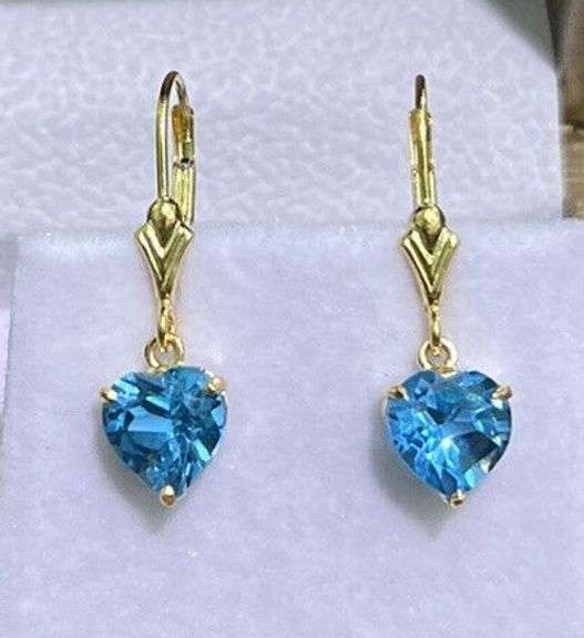 Natural Blue Topaz Earrings in 14kt Solid Yellow Gold