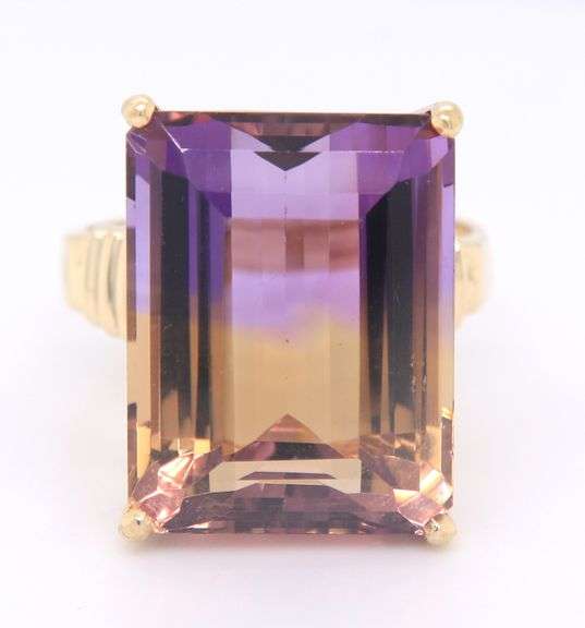 Wonderful Yellow Gold Emerald Cut Ametrine Cocktail Ring