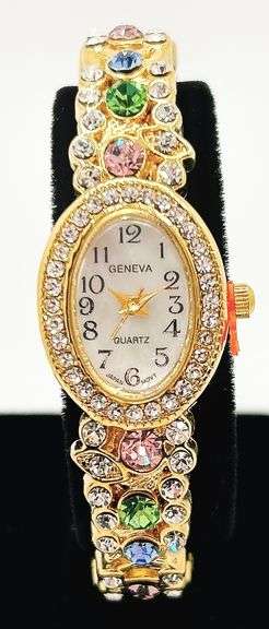 Ladies Geneva & Gemstone Watch, 18kt Yellow GP Cuff