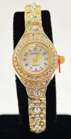 Ladies Geneva & Gemstone Watch, 18kt Yellow Gold Plated