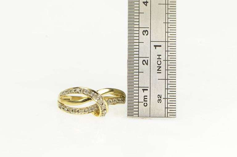 10K Yellow Gold Diamond Wavy Layered Look Statement Band Ring