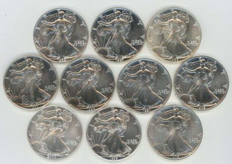 10 Diff. Choice to Gem BU $1 Silver Eagles 1986 to 2000