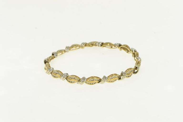 10K Yellow Gold 1.12 Ctw Diamond Wavy Link Statement Tennis Bracelet