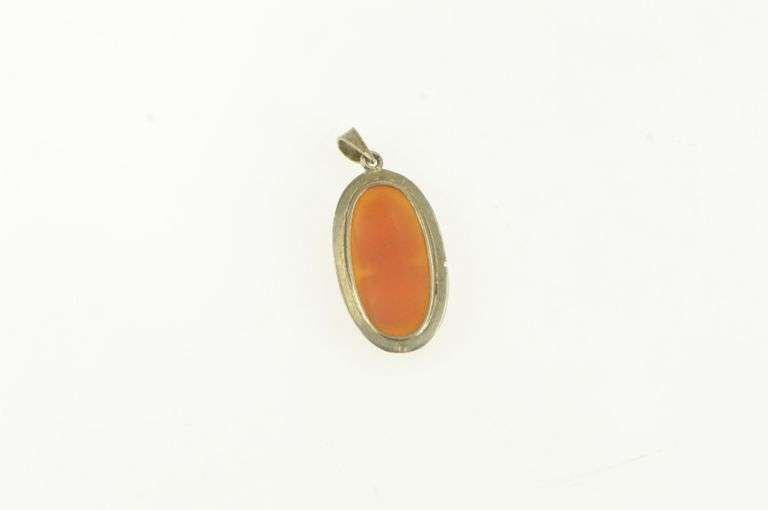 14K White Gold Victorian Carved Shell Cameo Lady Oval Pendant