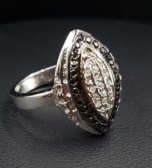 Silver & Black Natural Diamond Football Ring