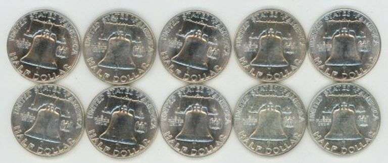 10 Assorted choice BU Franklin Half Dollars 1960-1963