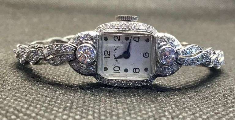 HAMILTON LADIES VINTAGE ART-DECO PLATINUM ANTIQUE DIAMOND WATCH