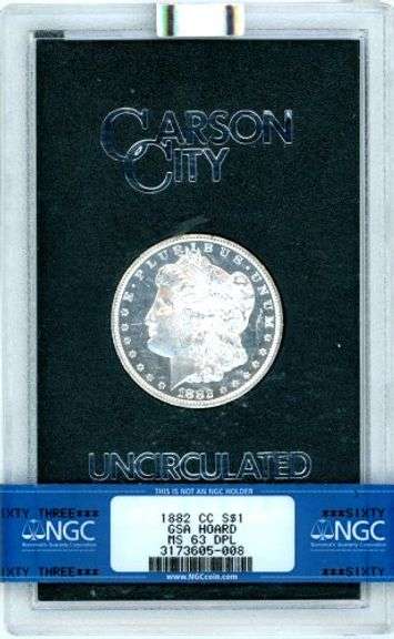 1882-CC Morgan Silver Dollar in GSA Pack. NGC MS63DPL
