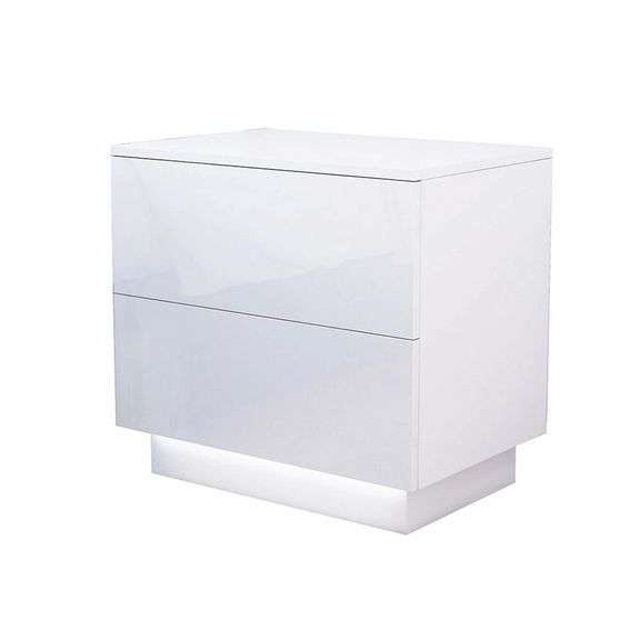 High Gloss LED Nightstand With 2 Drawers