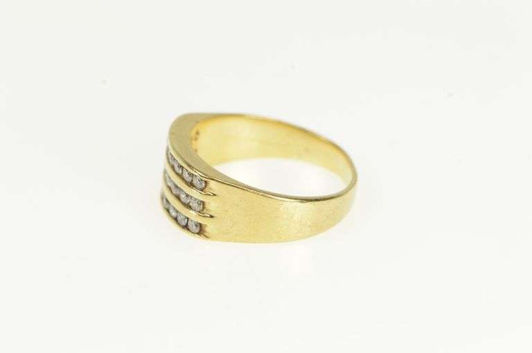 10K Yellow Gold Tiered Diamond Channel Wide Statement Band Ring