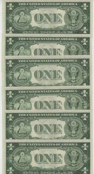 6 Consecutive 1935-E Superb Gem CU $1 Silver Certificates