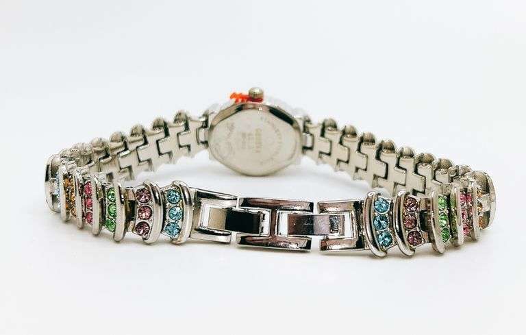 Ladies Geneva & Gemstone Watch, 18kt White Gold Plated