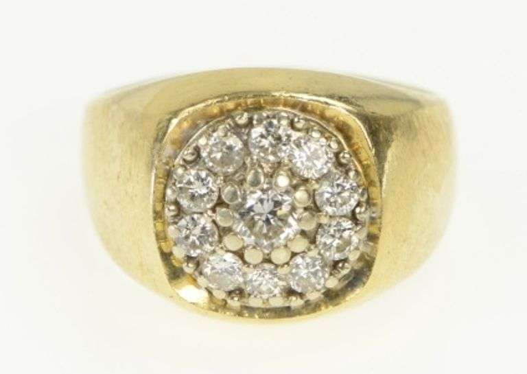14K Yellow Gold 0.75 Ctw Diamond Men's Retro Statement Ring