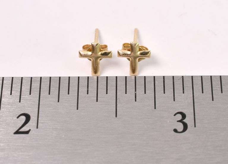Heavenly Cross Stud Earrings In 14K Yellow Gold