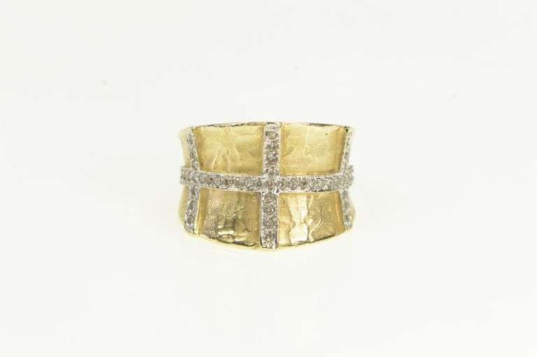 14K Yellow Gold 0.62 Ctw Diamond Grid Curved Statement Band Ring
