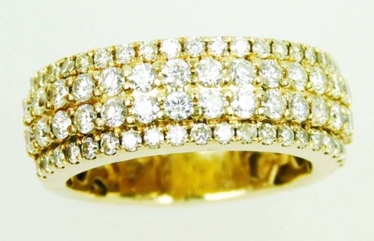Dramatic Wide 10K Gold Band of Diamonds, Size 8.25