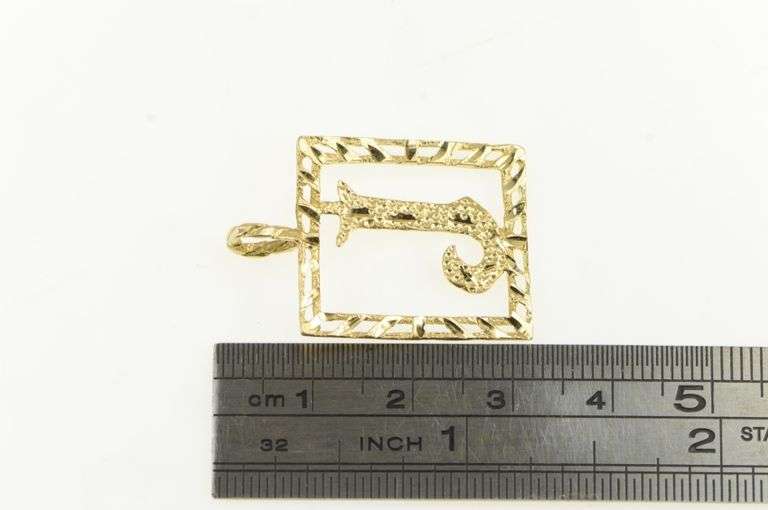 14K Yellow Gold Square J Monogram Name Letter Initial Pendant
