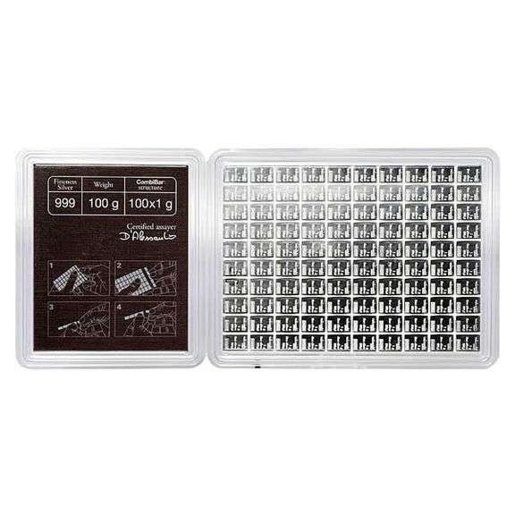 100x 1 gram Silver Bar - Valcambi Silver CombiBar
