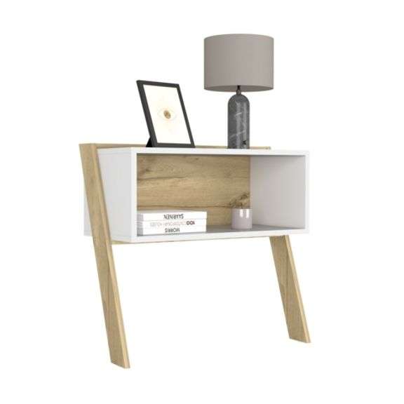 Elegant Nightstand One Shelf White/Light Oak