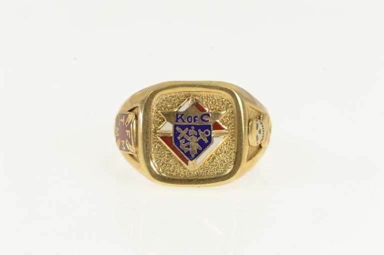 10K Yellow Gold Knights of Columbus Enamel Men's Signet Ring