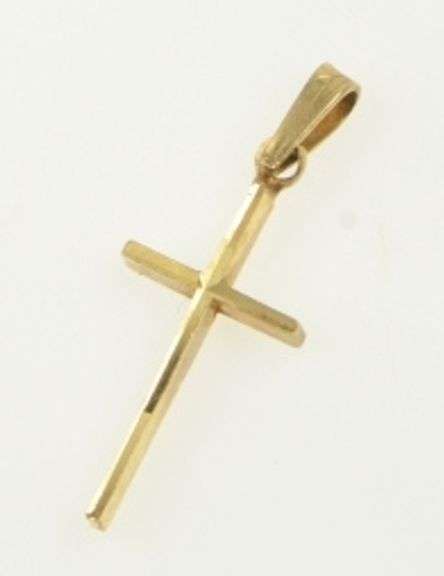 14K Yellow Gold Grooved Cross Christian Faith Symbol Pendant