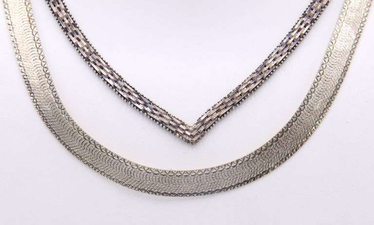 925 Sterling Silver Herrnigbone Necklace and V Shaped Necklace