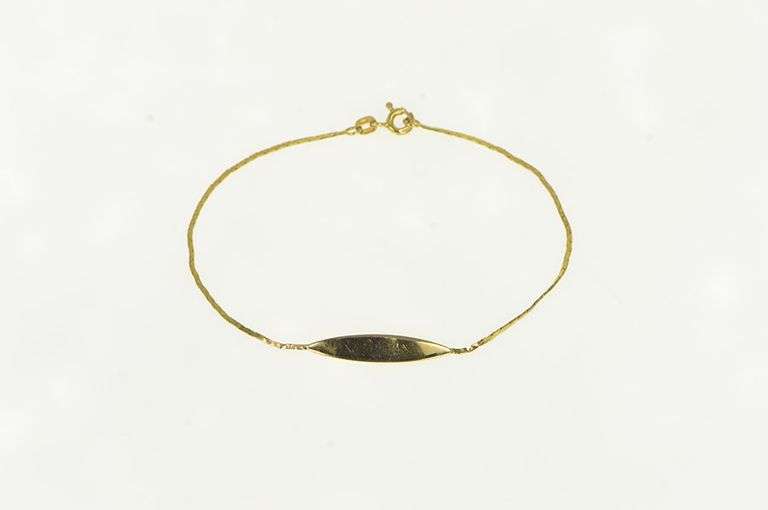 10K Yellow Gold Retro Engravable Monogram Name Plate Chain Bracelet