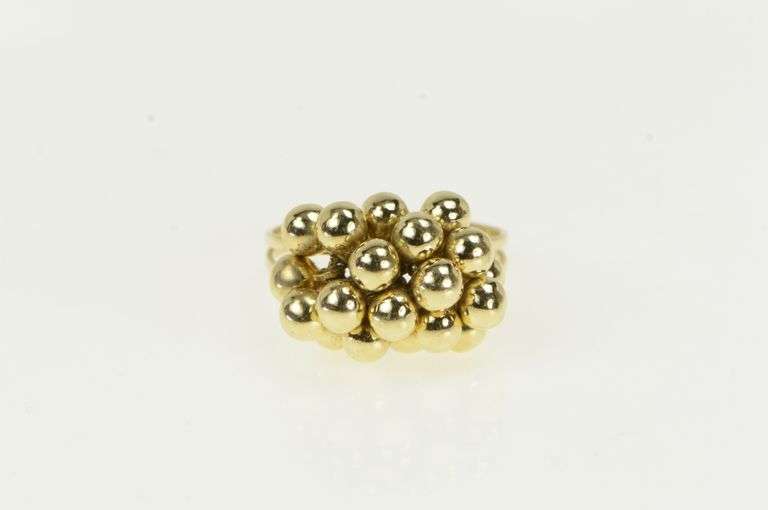 14K Yellow Gold Ball Cluster Tassel Shaker Pom Pom Statement Ring