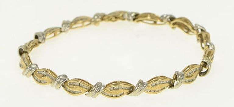 10K Yellow Gold 1.12 Ctw Diamond Wavy Link Statement Tennis Bracelet