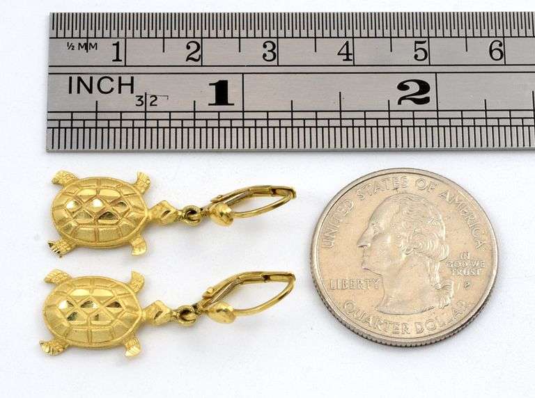 Fun 14k Dangle Turtle Earrings