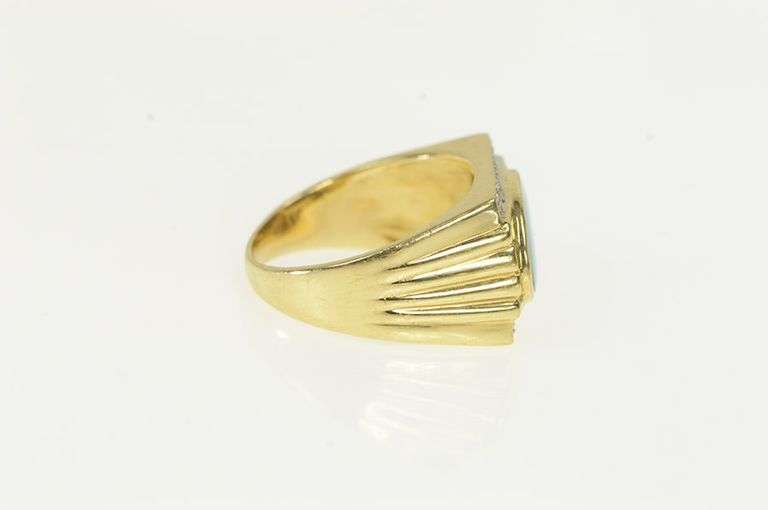 14K Yellow Gold Oval Opal Diamond Squared Vintage Statement Ring