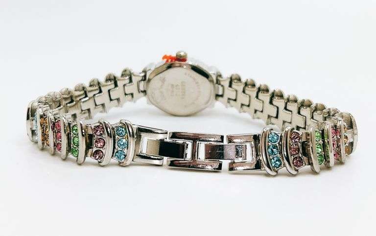 Ladies Geneva & Gemstone Watch, 18kt White Gold Plated