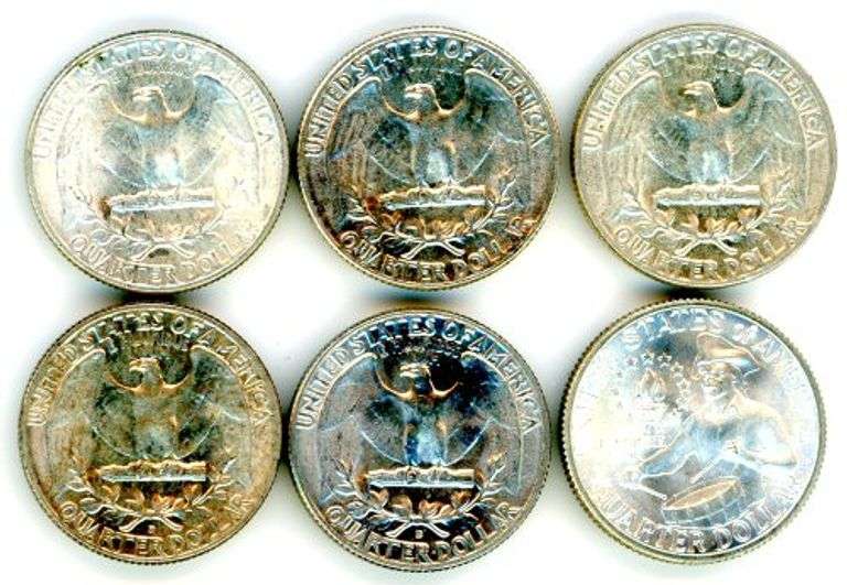 6 Different Uncirculated Silver Washington Quarters