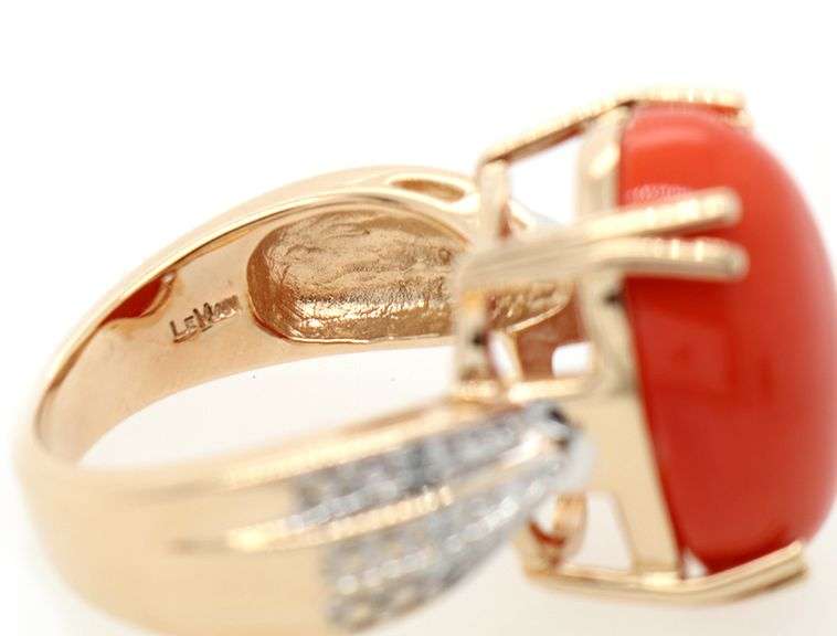 Le Vian Oval Coral and Diamond Accent Ring in 14K