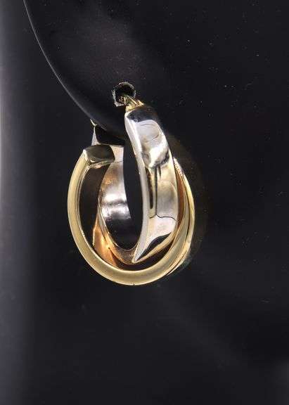 Pleasing Two Tone Gold Crossover Double Hoop Earrings