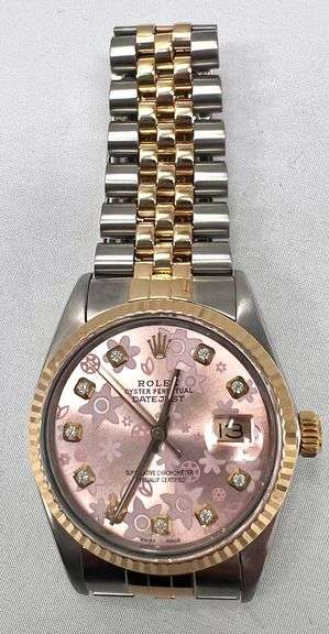 Rolex 36mm Stainless Steel and Yellow Gold Datejust Jubilee Band Custom Pink Floral Diamond Dial