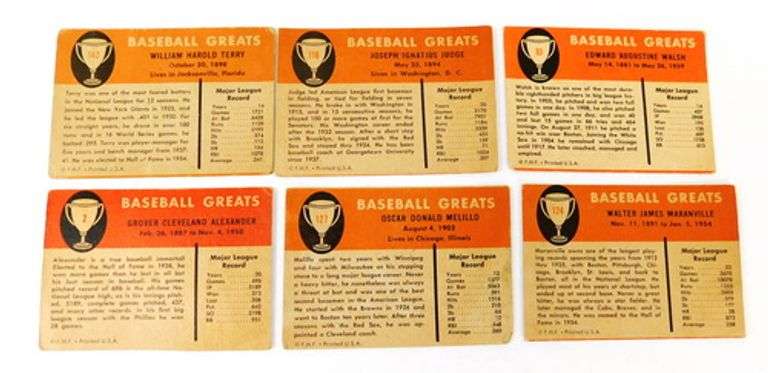 Lot of 6 Fleer 1961 Baseball Greats Cards