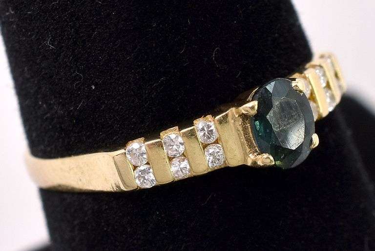 Adorable Blue Sapphire And Diamond Ring In 14K Yellow Gold
